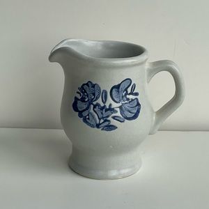 Pfatzgraff Yorketown Stoneware Creamer Gray Blue Floral Syrup Pitcher